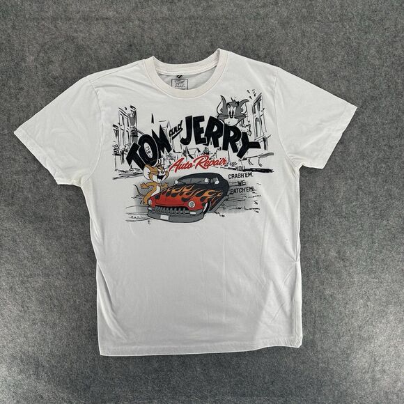 NEW Tom & Jerry Cartoon Graphic White T-Shirt Size Large - Picture 1 of 4